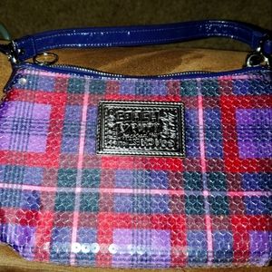 COACH POPPY SEQUIN TARTAN GROOVY BAG BERRY MULTI COLOR RETAIL $258 LIKE NEW